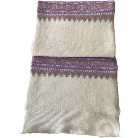 😊TALBOTS Womens Classic Norwegian Pattern Knit Scarf Purple White Gray Pink NWT - Picture 7 of 7